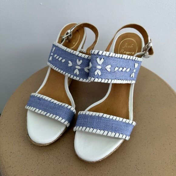 Jack Rogers Vanessa Blue and White Espadrille Wedge Open Toe Sandal - Picture 3 of 8